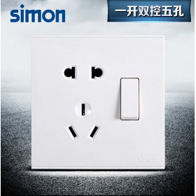 西蒙Simon开关面板 E6雅白系列 一开双控五孔插座面板