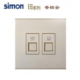 西蒙Simon开关面板 E6香槟金系列 电话+电脑插座面板