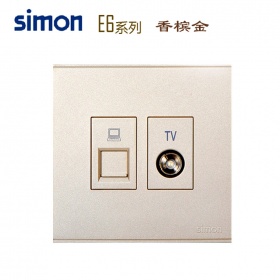 西蒙Simon开关面板 E6香槟金系列 电视+电脑插座面板