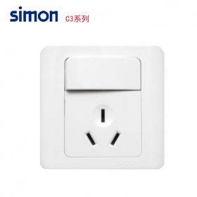 西蒙Simon开关面板 C3雅白系列 一开单控三孔10A插座面板