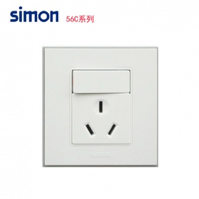 西蒙Simon开关面板 56C雅白系列 一开单控三孔16A插座面板