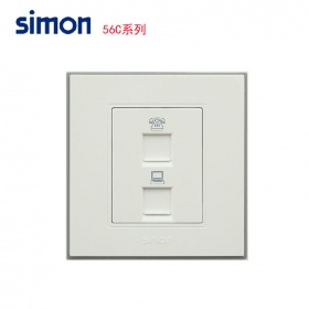 西蒙Simon开关面板 56C雅白系列 电话+电脑插座面板
