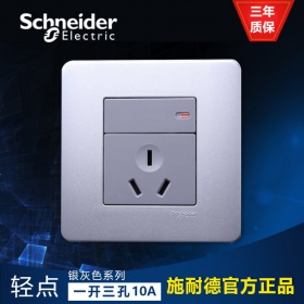 施耐德Schneider E8415/10S SA 轻点 10A 250V开关三极扁脚插座 银