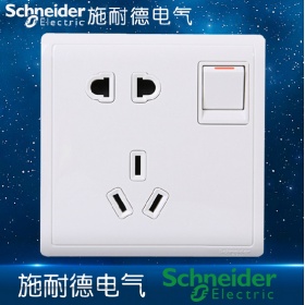 施耐德Schneider开关插座 丰尚Pieno雅白 一开单控五孔插座 二三极5孔插座面板