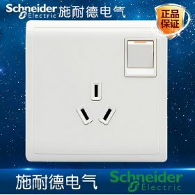施耐德Schneider开关插座 丰尚Pieno雅白 一开单控三孔10A插座面板