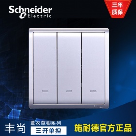 施耐德Schneider开关插座 丰尚Pieno薰衣草银 E8233L1F_LS 丰尚 16AX 250V 荧光指示三联单控开关