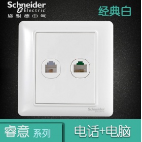 施耐德Schneider开关插座 睿意Brillyn经典白  电话+电脑插座面板