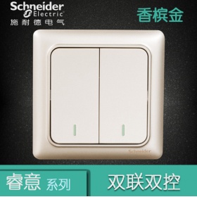 施耐德Schneider开关插座 睿意Brillyn香槟金  二开双控开关面板