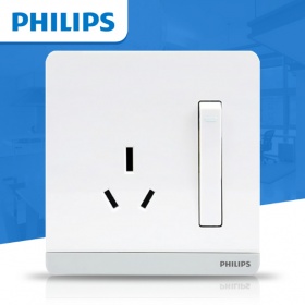 飞利浦PHILIPS开关插座 飞逸珍珠白系列 一开单控三孔16A插座面板