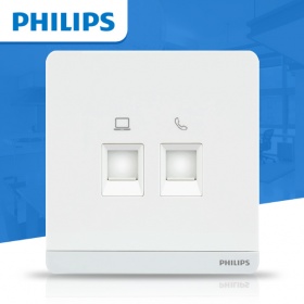 飞利浦PHILIPS开关插座 飞逸珍珠白系列 电话+电脑插座面板