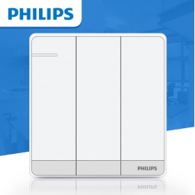 飞利浦PHILIPS开关插座 飞逸珍珠白系列 三开单控开关面板