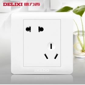 德力西DELIXI开关插座 CD820钢架白系列 二三眼斜五孔10A错位五孔插座面板