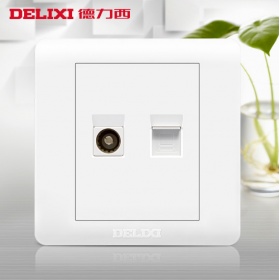 德力西DELIXI开关插座 CD820钢架白系列 电视+电脑插座面板