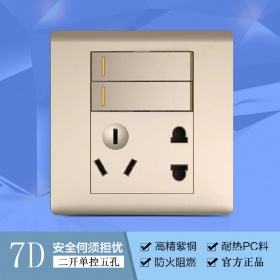 正泰开关插座86型暗装 NEW7D香槟金 二开单控五孔插座 二开带五孔