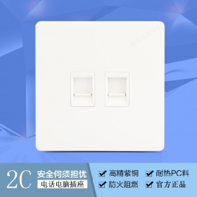正泰开关插座NEW2C电话电脑组合插座 内嵌钢架白色大板网络电话插