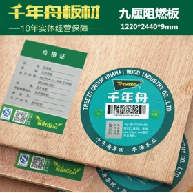 千年舟阻燃板 9mm多层板 杨木芯阻燃等级B1级环保等级E1防火阻燃胶合板