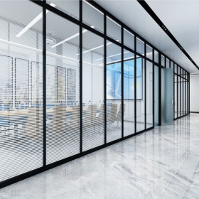 办公室玻璃隔断墙高隔断单层双层磨砂玻璃隔音铝合金防火钢化玻璃百叶屏风