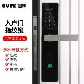 固特GUTE 指纹锁防盗门锁智能电子锁磁卡密码锁具半导体指纹识别 1602 晶钢黑 不包安装(请联系客服提供尺寸)